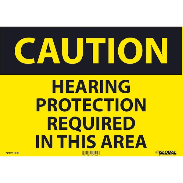 Global Industrial Caution Hearing Protection Required, 10x14, Pressure Sensitive Vinyl 724213PB - main